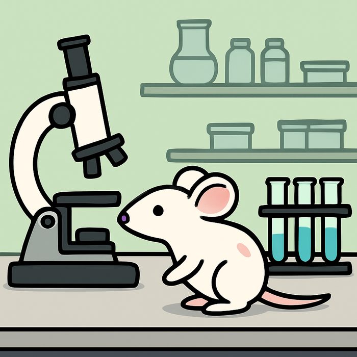 The lab mouse at the microscope, saying nothing